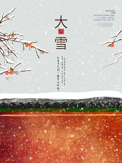 大雪大雪海报屋檐中国风背景下雪