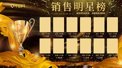业绩榜明星榜表彰酷炫奖杯黑金商业企业展架