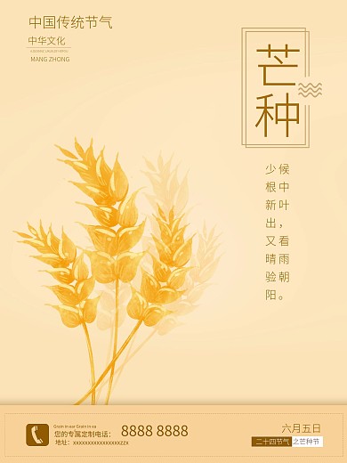 传统节气金色芒种大气简约海报素材