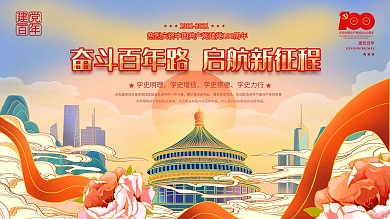 创意插画风建党100周年活动背景展板