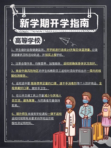 校园风高等学校开学防疫指南海报