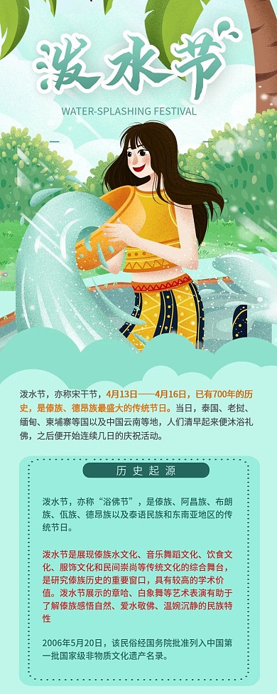 蓝色简约泼水节知识信息长图