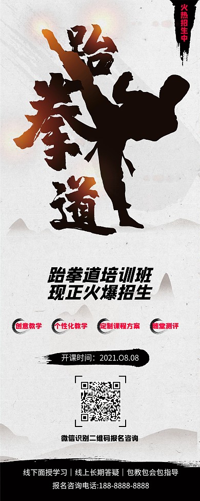 中国风跆拳道武术培训海报X展架