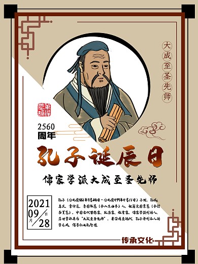 9.28孔子诞辰日人物介绍海报