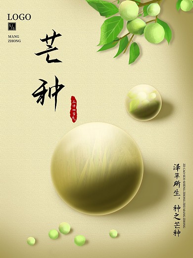 复古青梅芒种二十四节气夏至水稻海报