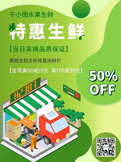 简约生鲜水果城市便利店促销活动海报