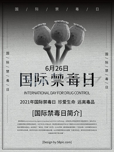 极简风国际禁毒日珍爱生命远离毒品创意海报