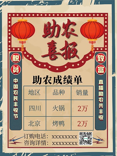 助农直播喜报成绩单海报复古