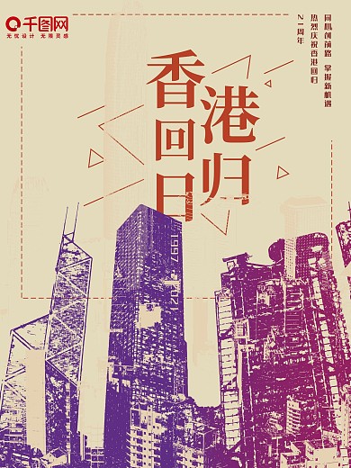 复古香港回归祖国21周年宣传海报
