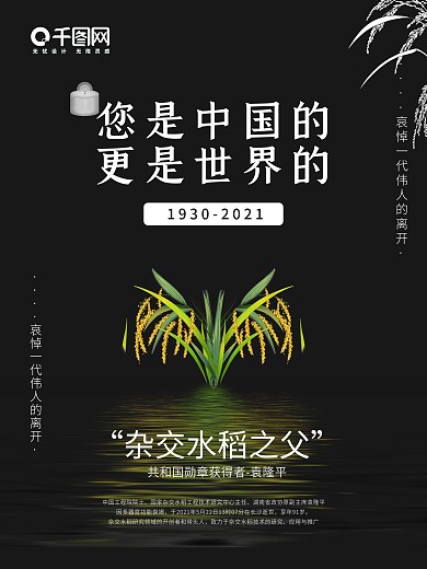 致敬哀悼杂交水稻之父逝世公众号封面海报