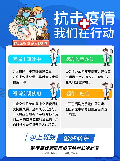 蓝色创意疫情防护返岗复工宣传海报设计