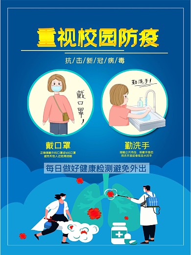 校园防疫新冠肺炎病毒疫情勤洗手戴口罩海报