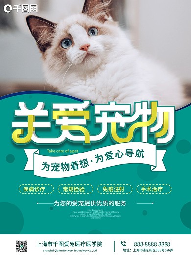 简约小清新关爱宠物猫狗医院医疗活动海报