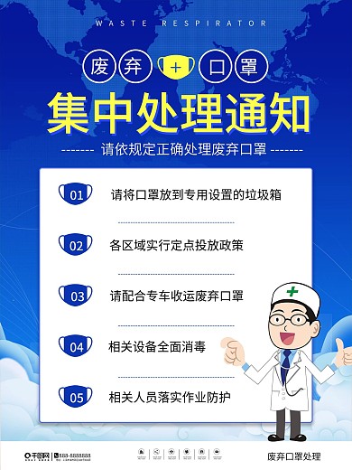 简约废弃口罩集中处理通知海报