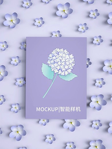 原创3D模型平铺花朵图案背景纸张海报样机