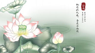 手绘谷雨节气荷花池塘海报