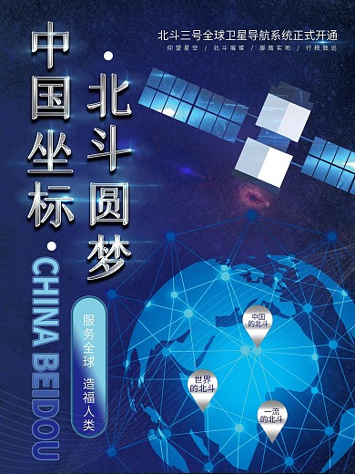 原创中国北斗航天科技蓝色海报