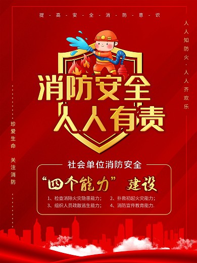 消防安全四个能力公益海报