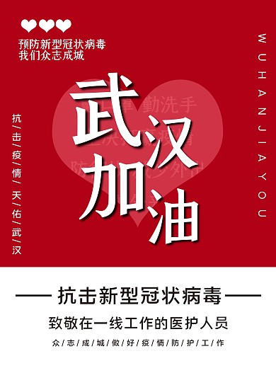 预防新型冠状病毒致敬医护人员武汉加油海报