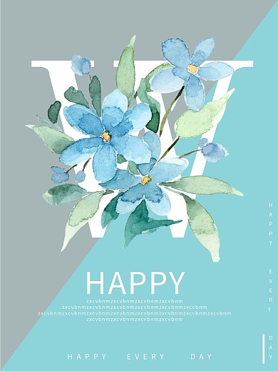 蓝色简约风小清新海报字母