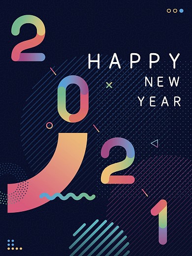2021新年快乐孟菲斯渐变元素几何体海报