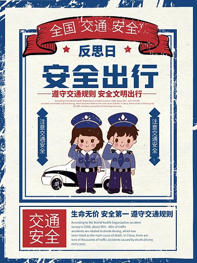 白色简约复古风交通安全反思日宣传海报