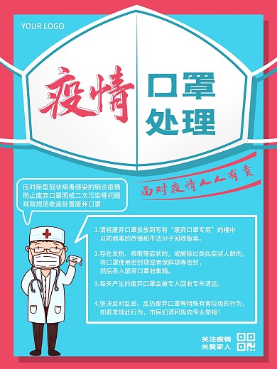 原创疫情防控口罩处理医疗宣传海报