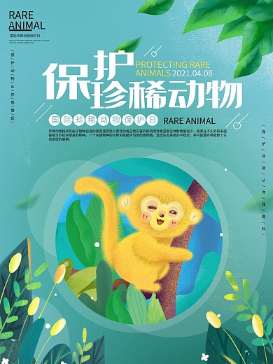 小清新国际珍稀动物保护日保护动物公益海报