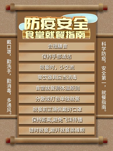 学校食堂防疫就餐九条指南海报