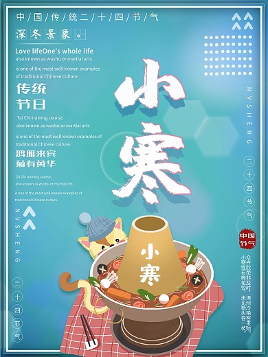 创意蓝色清新波普风传统节气小寒海报