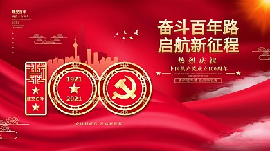 建党100周年会议活动党建党史背景展板