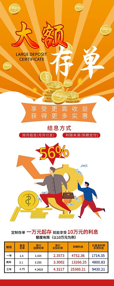 银行存款大额存单X展架易拉宝