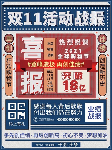复古双十一年终盛典狂欢节喜报战报宣传海报