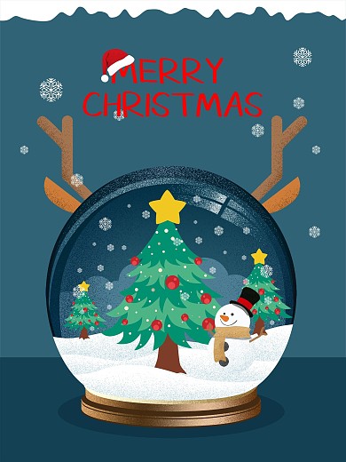 原创圣诞水晶球手绘海报