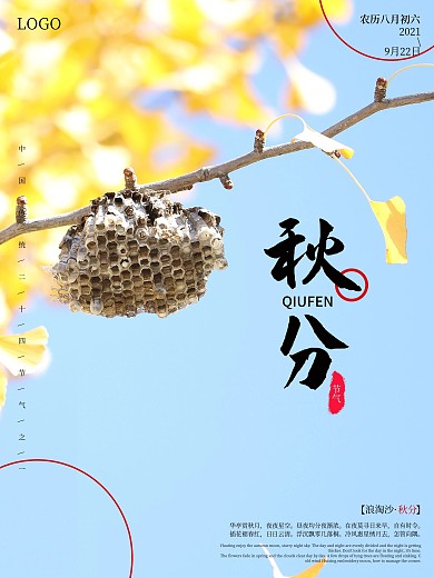 简单大气落叶秋分节气海报
