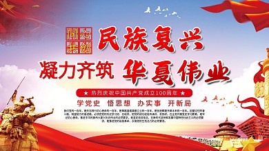 同心共创民族复兴党建百年展板海报学党史