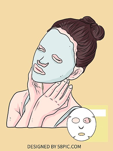 原创插画小清新韩系少女风面膜美容海报