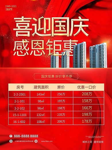 房地产国庆优惠房价海报