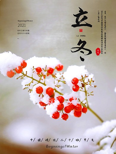 传统节气唯美入冬冬天背景图片展架
