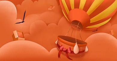 橙色风格热气球电商海报