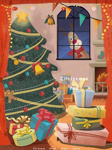 复古圣诞平安夜礼物圣诞树