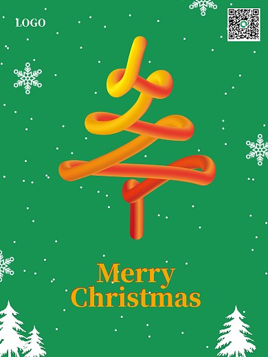 立体渐变圣诞树海报圣诞快乐Merry