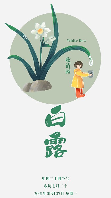 简约清新节气白露手机宣传海报