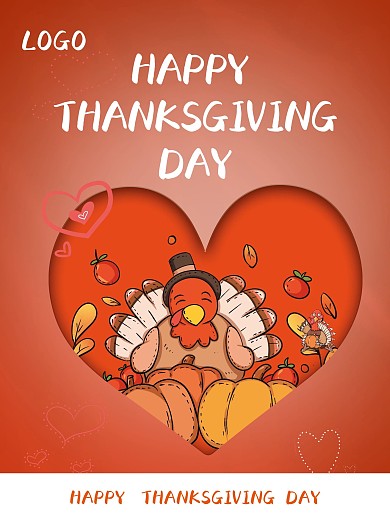 感恩节海报火鸡爱心