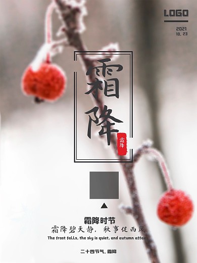 中国二十四节气霜降节气小清新风格海报