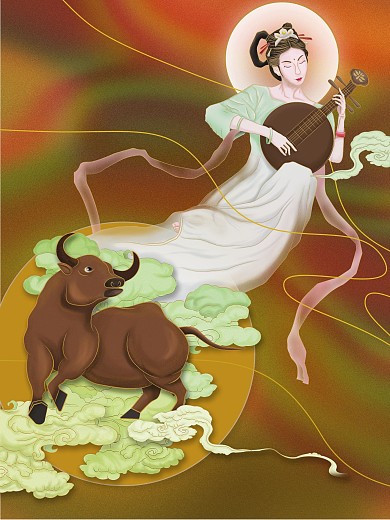 牛年原创手绘中国风海报牛转乾坤