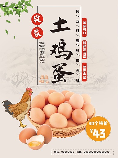 简约中国风美味土鸡蛋美食海报