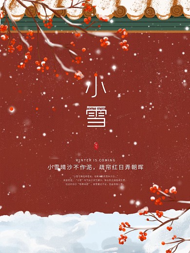 中国风红色小雪大雪冬至立冬节气海报