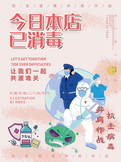 小清新温馨提示今日本店已消毒海报