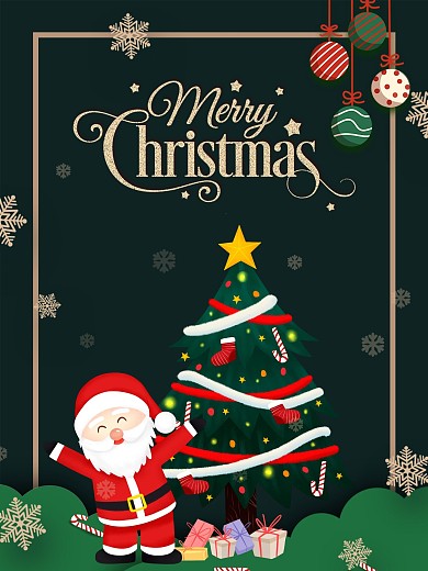 圣诞节圣诞老人绿色插画风海报